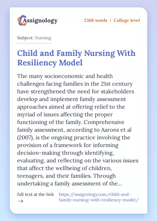 Child and Family Nursing With Resiliency Model - Essay Preview
