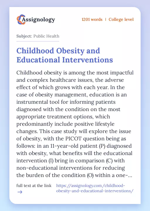 Childhood Obesity and Educational Interventions - Essay Preview