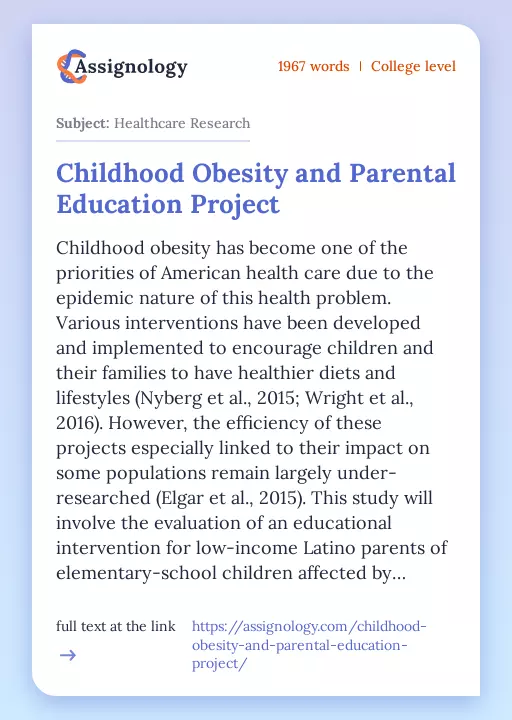 Childhood Obesity and Parental Education Project - Essay Preview