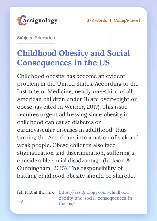 Childhood Obesity and Social Consequences in the US - Essay Preview