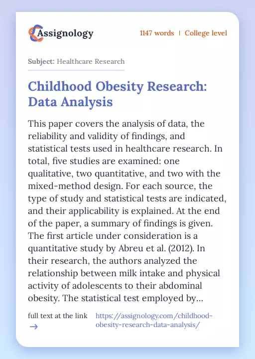 Childhood Obesity Research: Data Analysis - Essay Preview