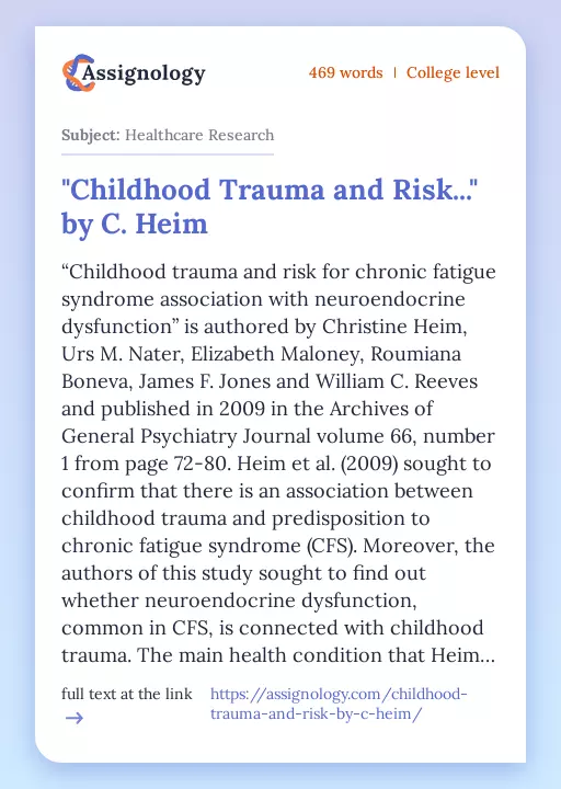 "Childhood Trauma and Risk..." by C. Heim - Essay Preview