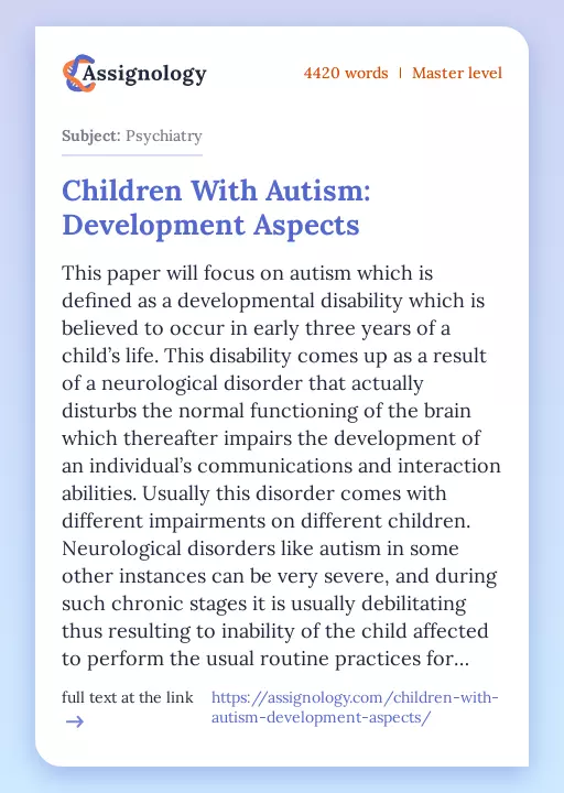 Children With Autism: Development Aspects - Essay Preview