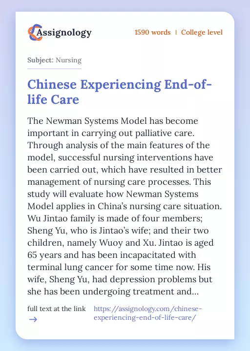 Chinese Experiencing End-of-life Care - Essay Preview