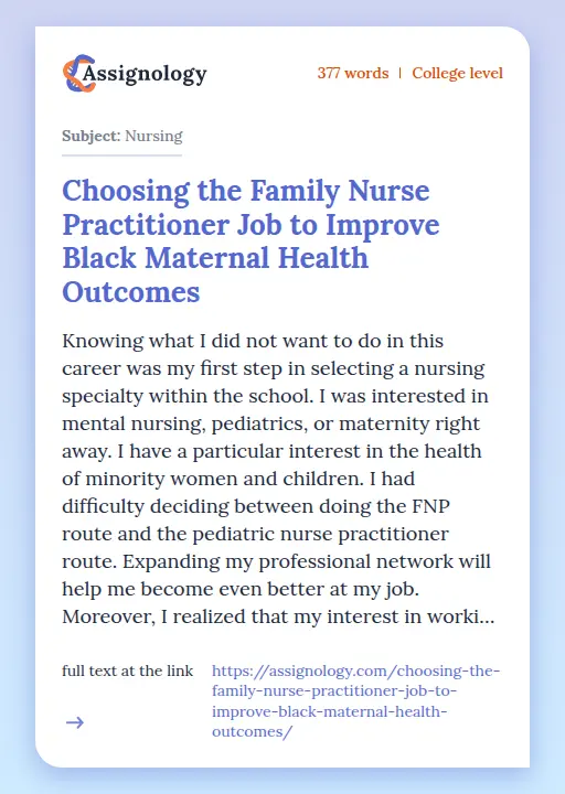 Choosing the Family Nurse Practitioner Job to Improve Black Maternal Health Outcomes - Essay Preview