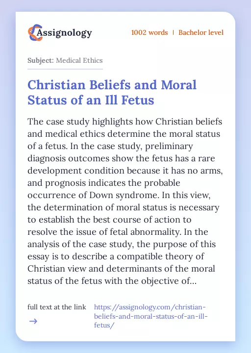 Christian Beliefs and Moral Status of an Ill Fetus - Essay Preview