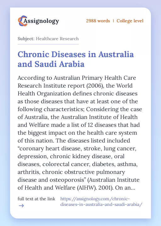 Chronic Diseases in Australia and Saudi Arabia - Essay Preview