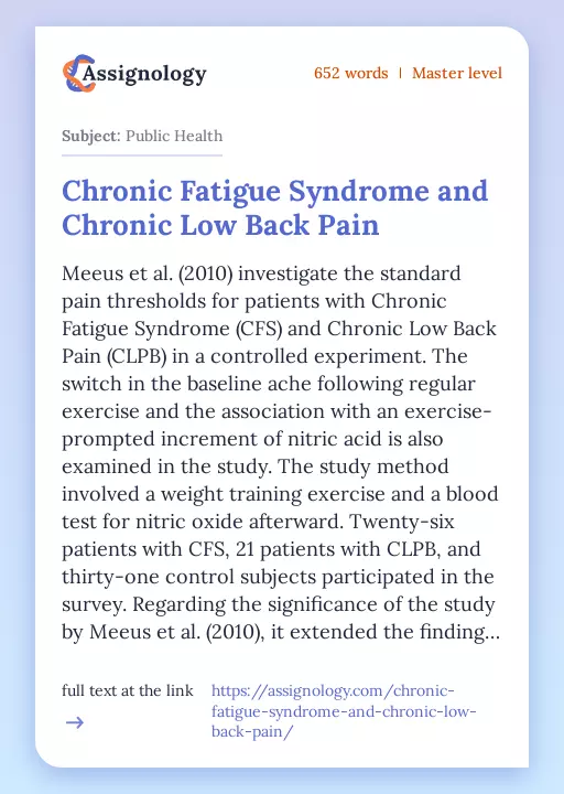 Chronic Fatigue Syndrome and Chronic Low Back Pain - Essay Preview