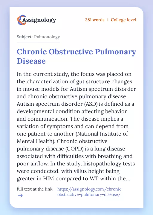Chronic Obstructive Pulmonary Disease - Essay Preview