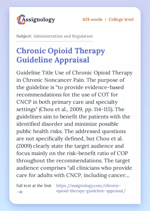 Chronic Opioid Therapy Guideline Appraisal - Essay Preview