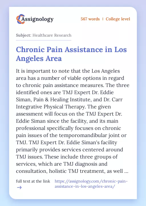 Chronic Pain Assistance in Los Angeles Area - Essay Preview