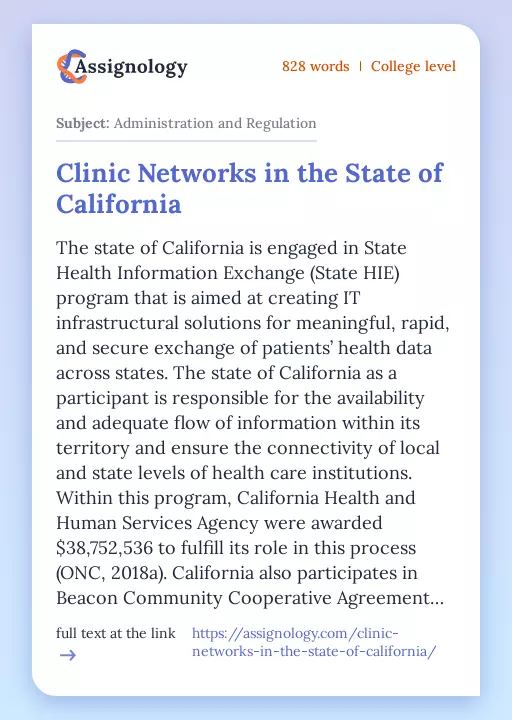 Clinic Networks in the State of California - Essay Preview