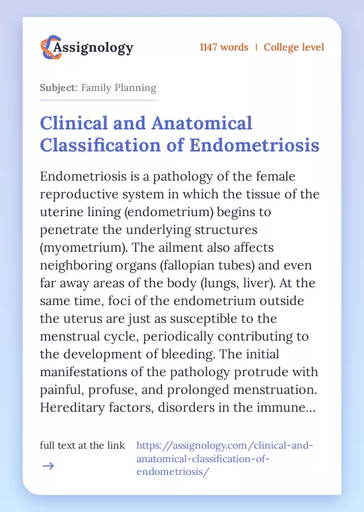 Clinical and Anatomical Classification of Endometriosis - Essay Preview