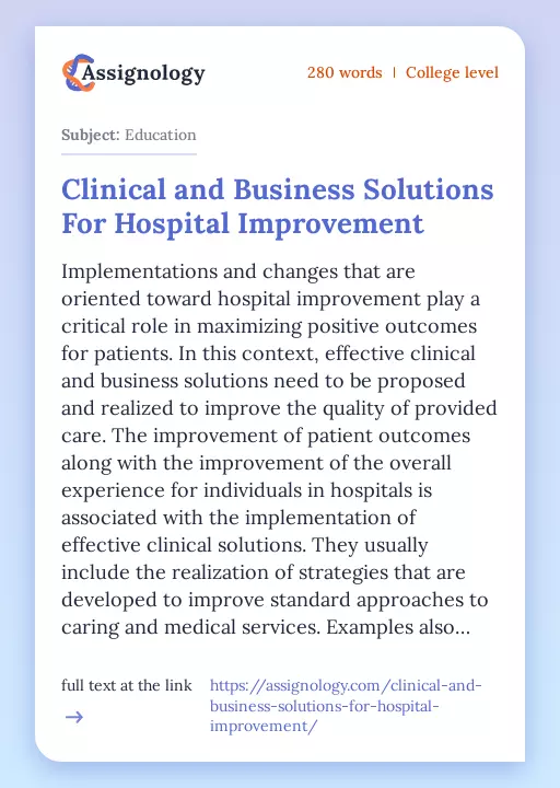 Clinical and Business Solutions For Hospital Improvement - Essay Preview
