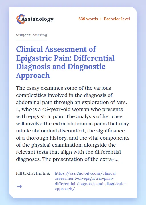 Clinical Assessment of Epigastric Pain: Differential Diagnosis and Diagnostic Approach - Essay Preview