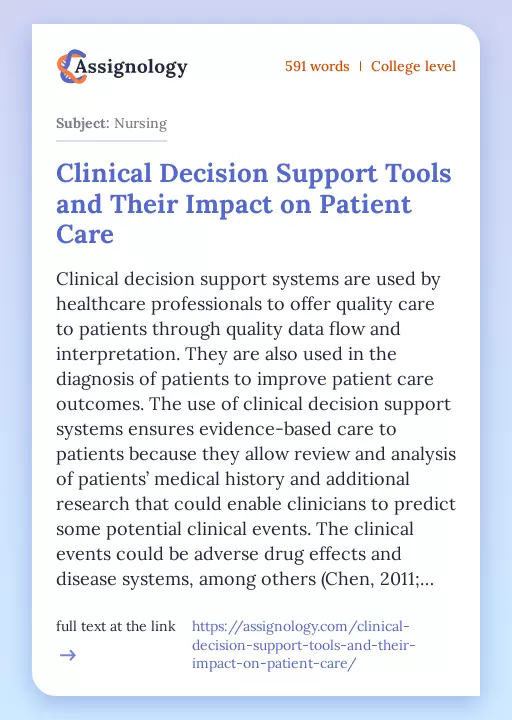 Clinical Decision Support Tools and Their Impact on Patient Care - Essay Preview