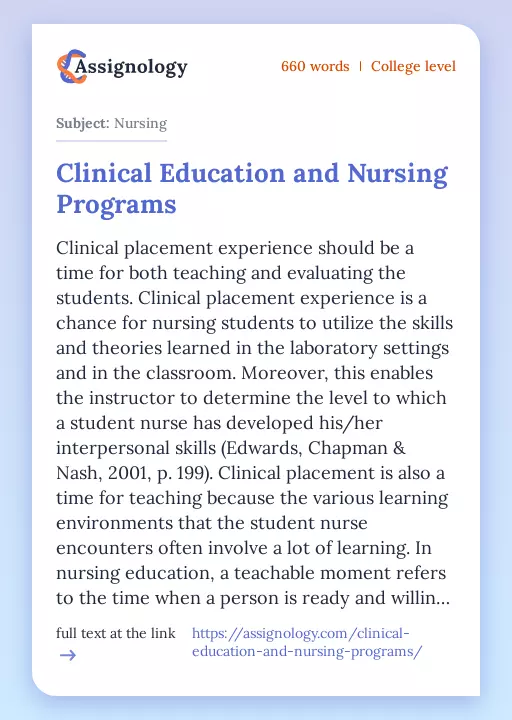 Clinical Education and Nursing Programs - Essay Preview