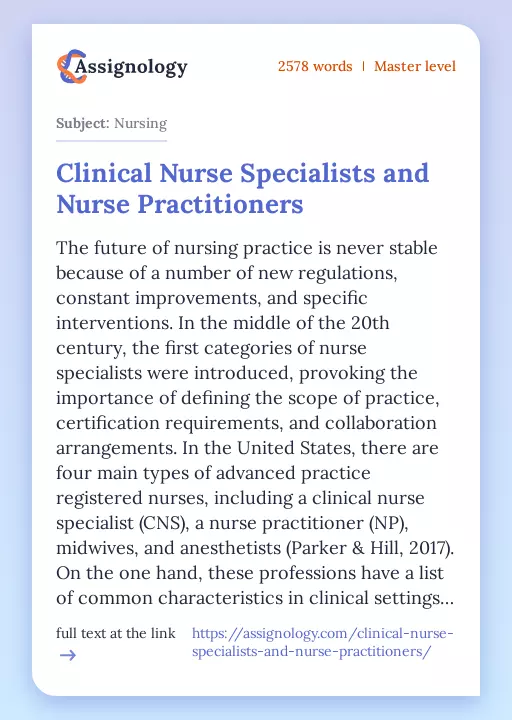 Clinical Nurse Specialists and Nurse Practitioners - Essay Preview