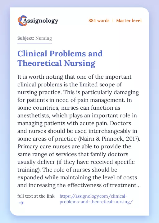 Clinical Problems and Theoretical Nursing - Essay Preview