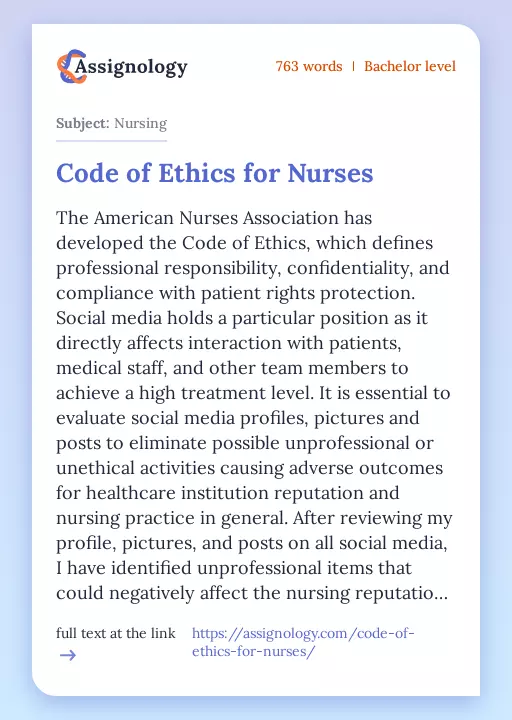 Code of Ethics for Nurses - Essay Preview