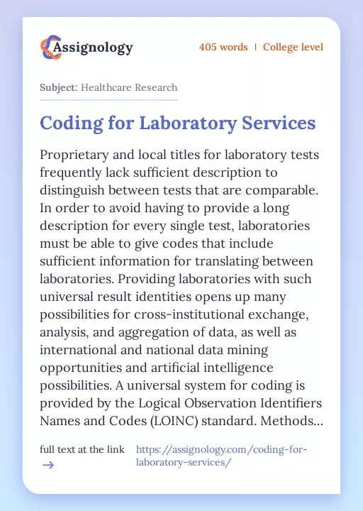 Coding for Laboratory Services - Essay Preview