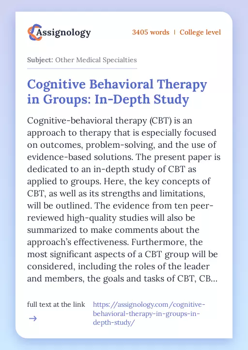 Cognitive Behavioral Therapy in Groups: In-Depth Study - Essay Preview