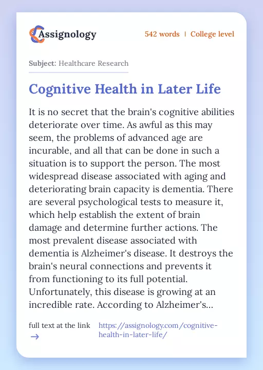 Cognitive Health in Later Life - Essay Preview