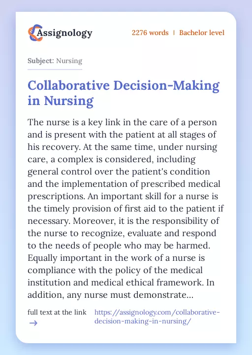 Collaborative Decision-Making in Nursing - Essay Preview