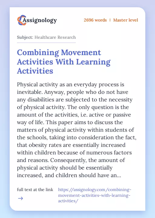 Combining Movement Activities With Learning Activities - Essay Preview