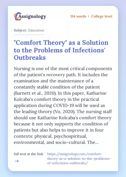 "Comfort Theory" as a Solution to the Problems of Infections' Outbreaks - Essay Preview