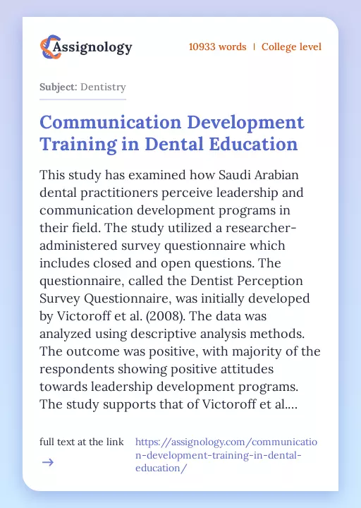 Communication Development Training in Dental Education - Essay Preview