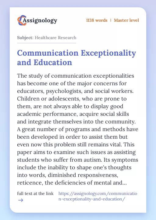 Communication Exceptionality and Education - Essay Preview