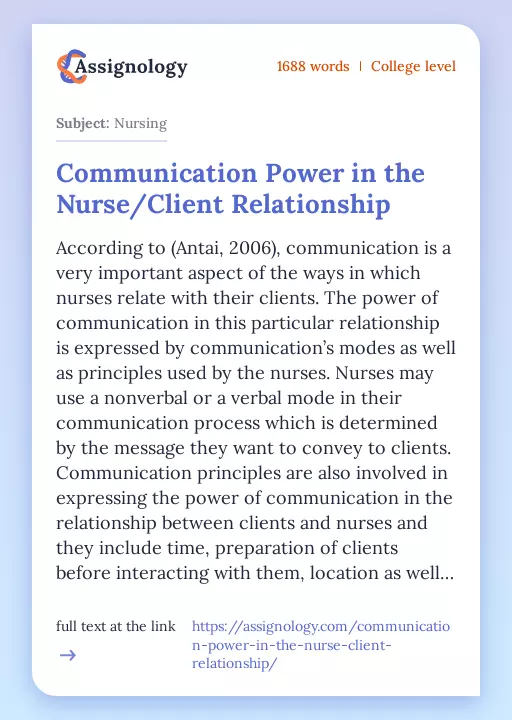 Communication Power in the Nurse/Client Relationship - Essay Preview
