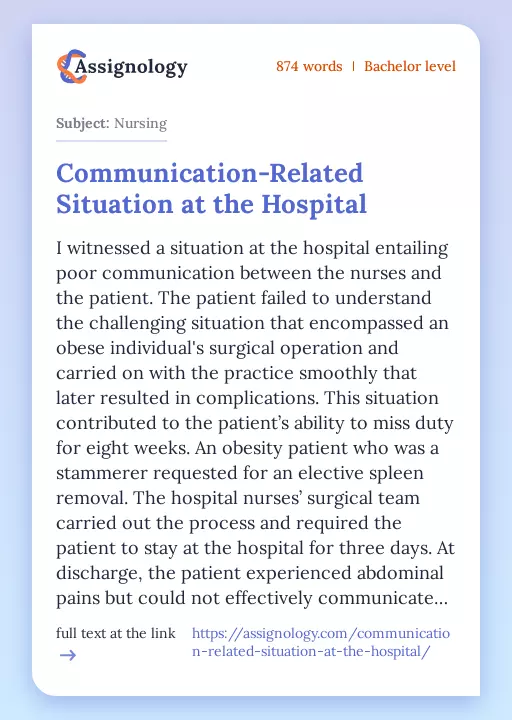 Communication-Related Situation at the Hospital - Essay Preview