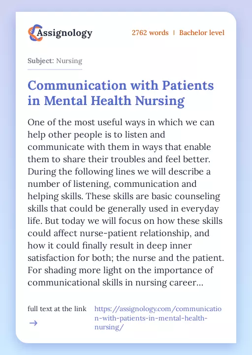 Communication with Patients in Mental Health Nursing - Essay Preview