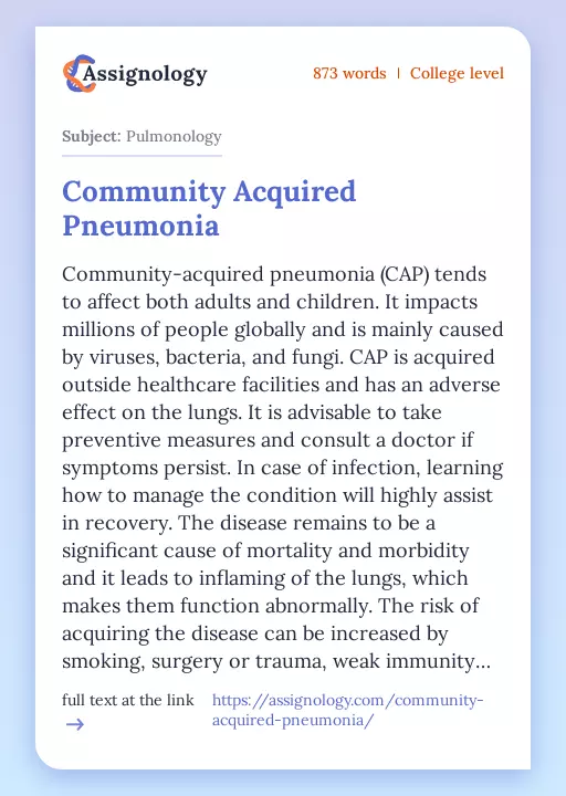 Community Acquired Pneumonia - Essay Preview
