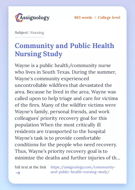 Community and Public Health Nursing Study - Essay Preview