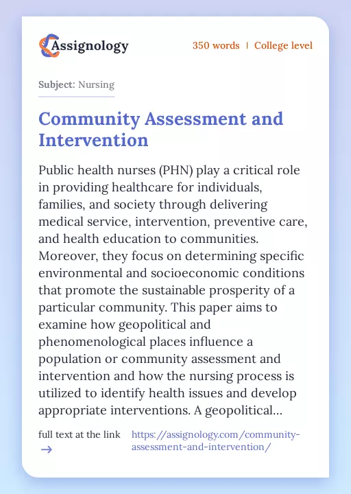 Community Assessment and Intervention - Essay Preview