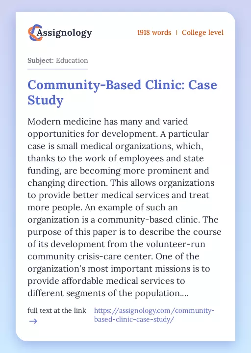 Community-Based Clinic: Case Study - Essay Preview