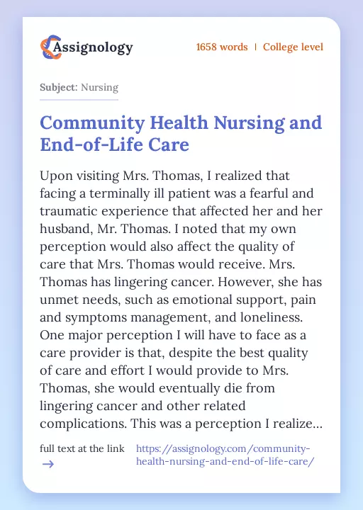 Community Health Nursing and End-of-Life Care - Essay Preview