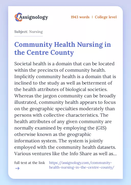 Community Health Nursing in the Centre County - Essay Preview