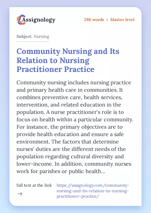 Community Nursing and Its Relation to Nursing Practitioner Practice - Essay Preview