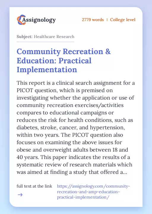 Community Recreation & Education: Practical Implementation - Essay Preview