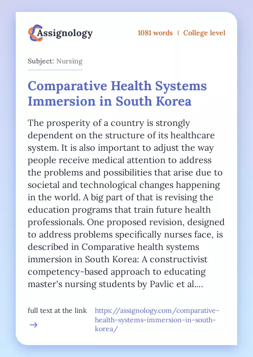 Comparative Health Systems Immersion in South Korea - Essay Preview