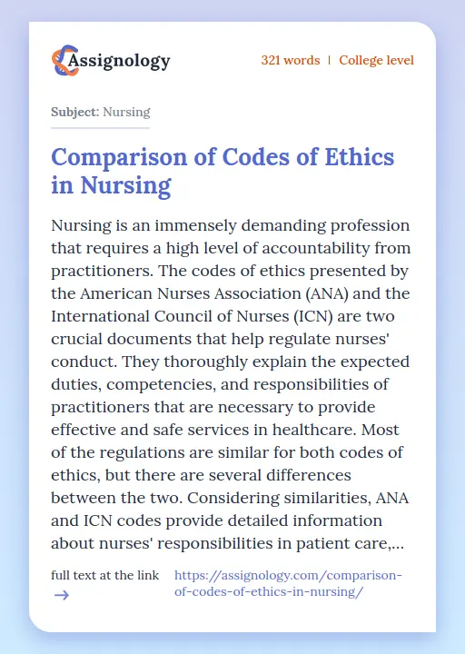 Comparison of Codes of Ethics in Nursing - Essay Preview