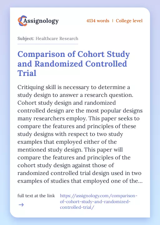 Comparison of Cohort Study and Randomized Controlled Trial - Essay Preview