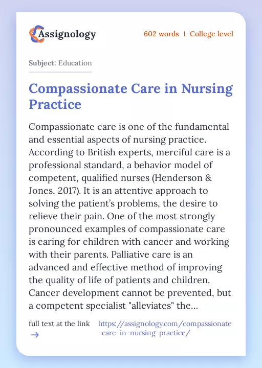 Compassionate Care in Nursing Practice - Essay Preview