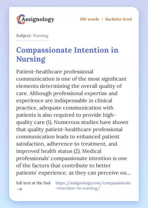 Compassionate Intention in Nursing - Essay Preview