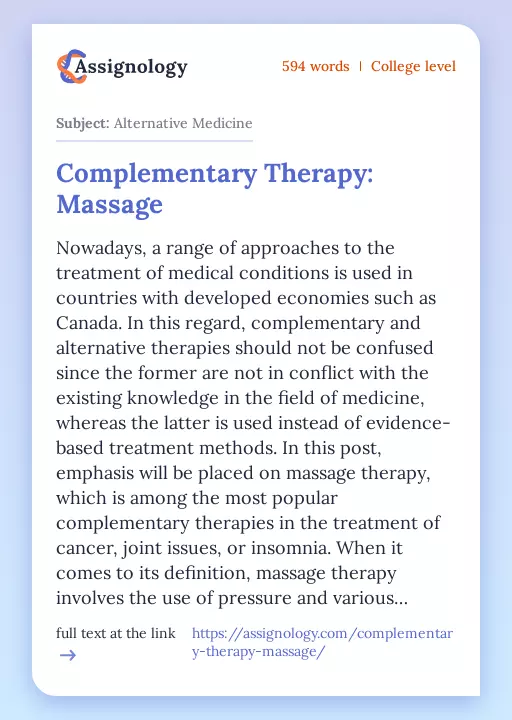 Complementary Therapy: Massage - Essay Preview