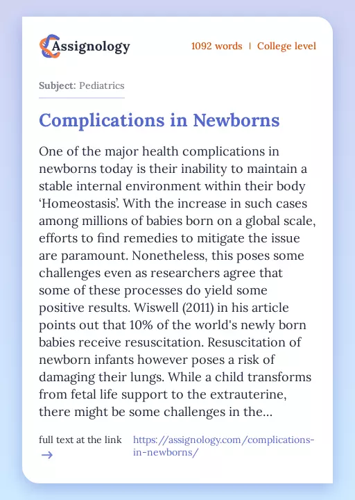 Complications in Newborns - Essay Preview